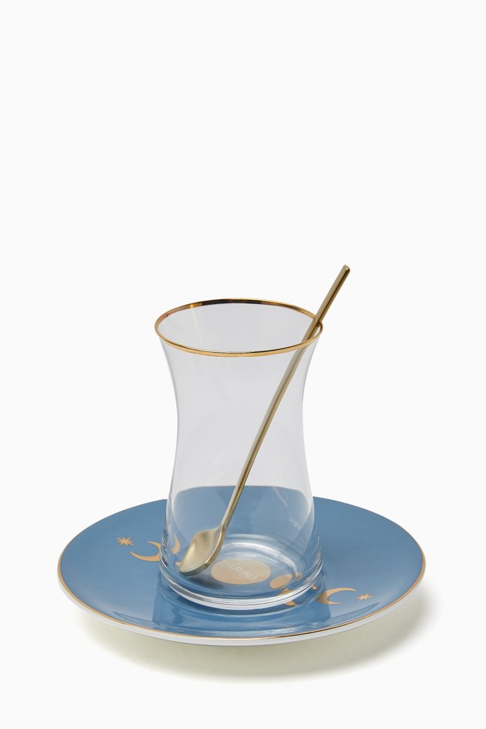 

Hilal Istikana Tea Cups and Saucers, Set of 6, Blue