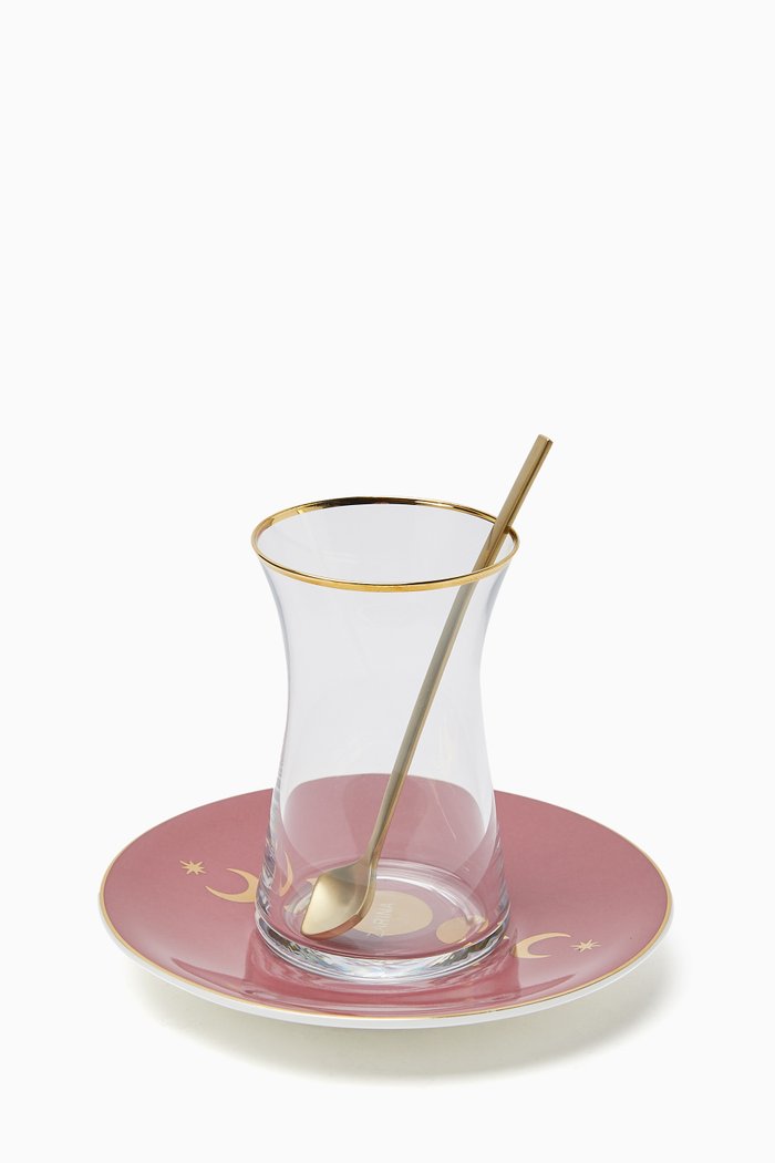 

Hilal Istikana Tea Cups and Saucers, Set of 6, Pink