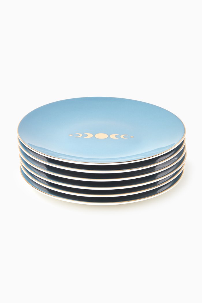 

Hilal Desert Plates in Porcelain, Set of 6, Blue