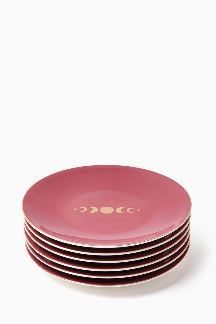 

Hilal Desert Plates in Porcelain, Set of 6, Pink