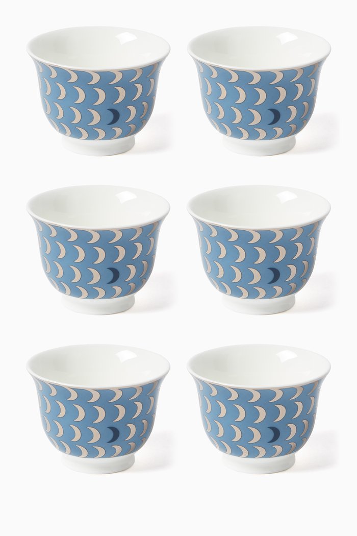 

Moon Chaffe Cups in Porcelain, Set of 6, Blue