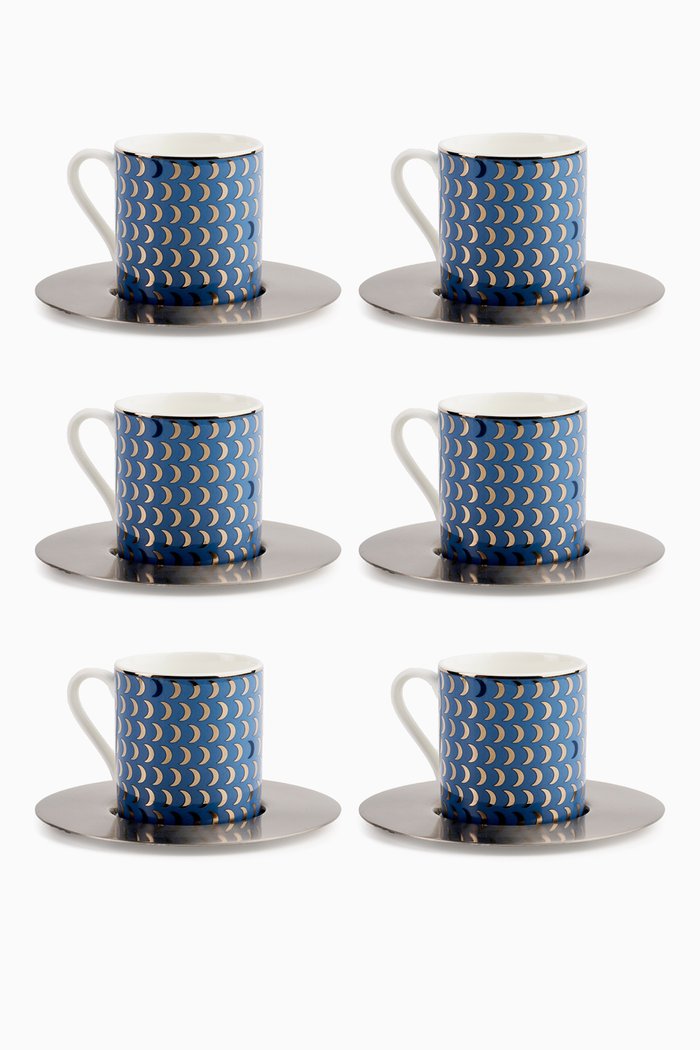 

Moon Espresso Cups in Porcelain, Set of 6, Blue