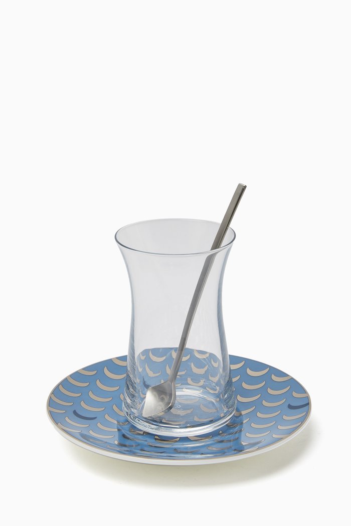 

Moonset Istikana Tea Cups and Saucers, Set of 6, Blue