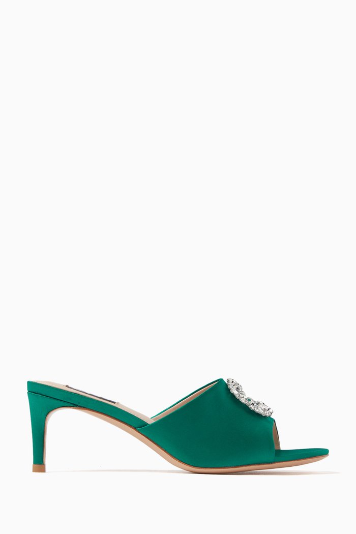 

Mia 65 Mules in Embellished Satin, Green
