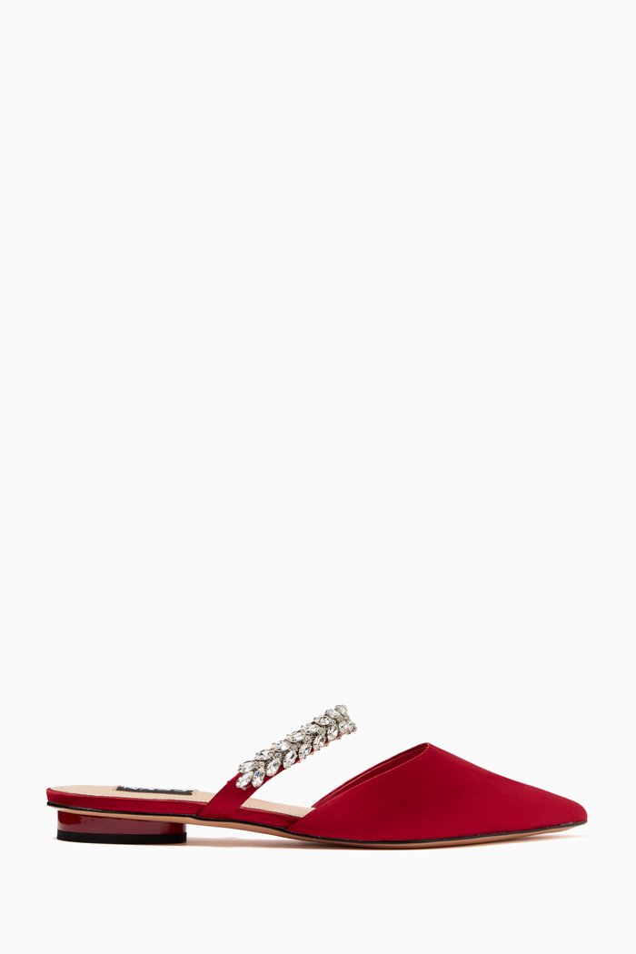 

Layla Flat Pumps in Embellished Satin, Burgundy