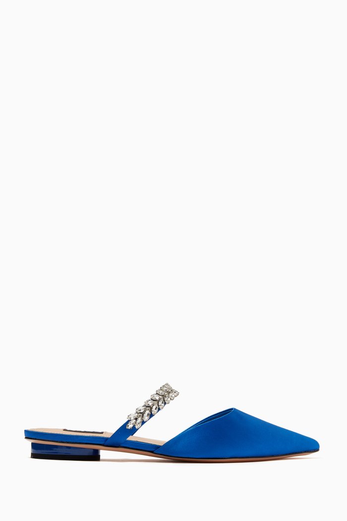 

Layla Flat Pumps in Embellished Satin, Blue