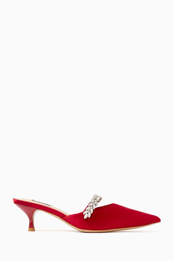 

Lianne 50 Mules in Embellished Satin, Burgundy