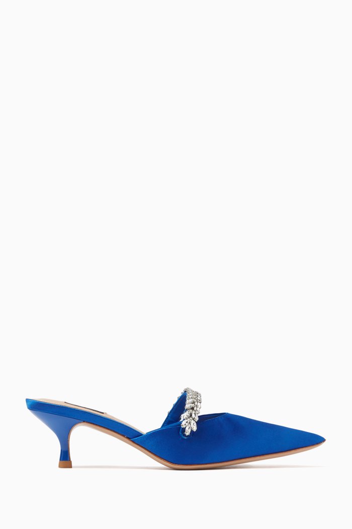 

Lianne 50 Mules in Embellished Satin, Blue