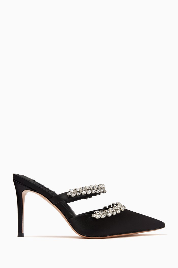 

Autumn 90 Mules in Embellished Satin, Black