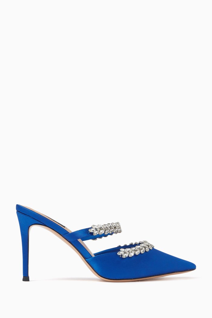

Autumn 90 Mules in Embellished Satin, Blue