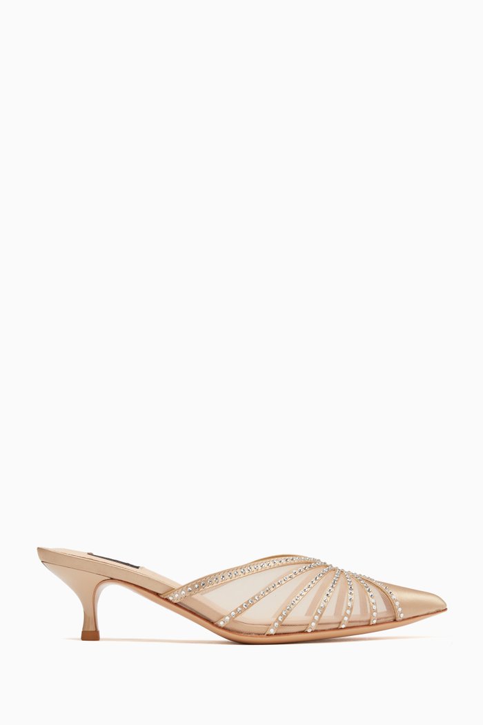 

Madeline 50 Mules in Embellished Mesh, Gold