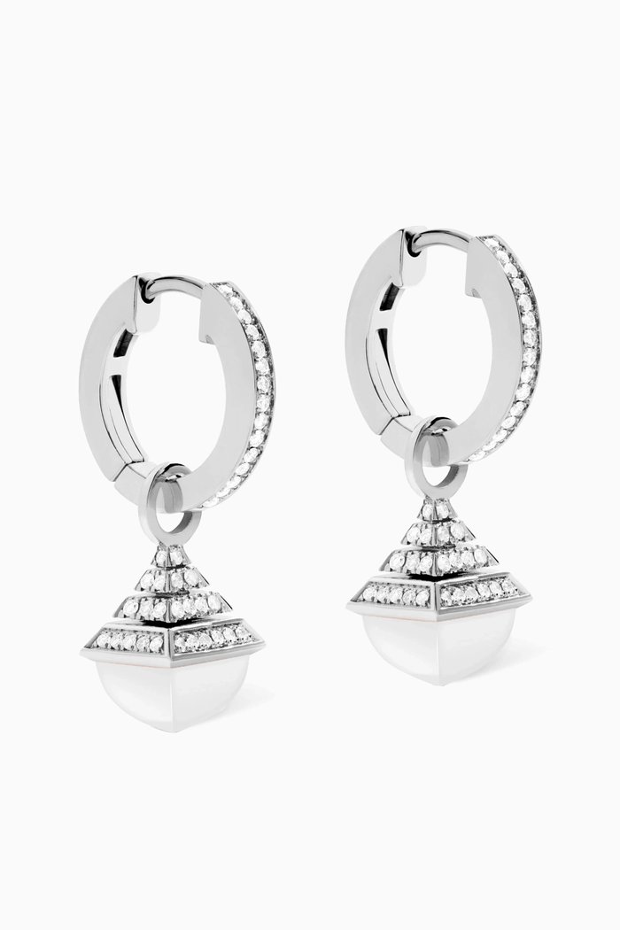 

Cleo Mini Rev Diamond & White Agate Drop Earrings in 18kt White Gold, Silver