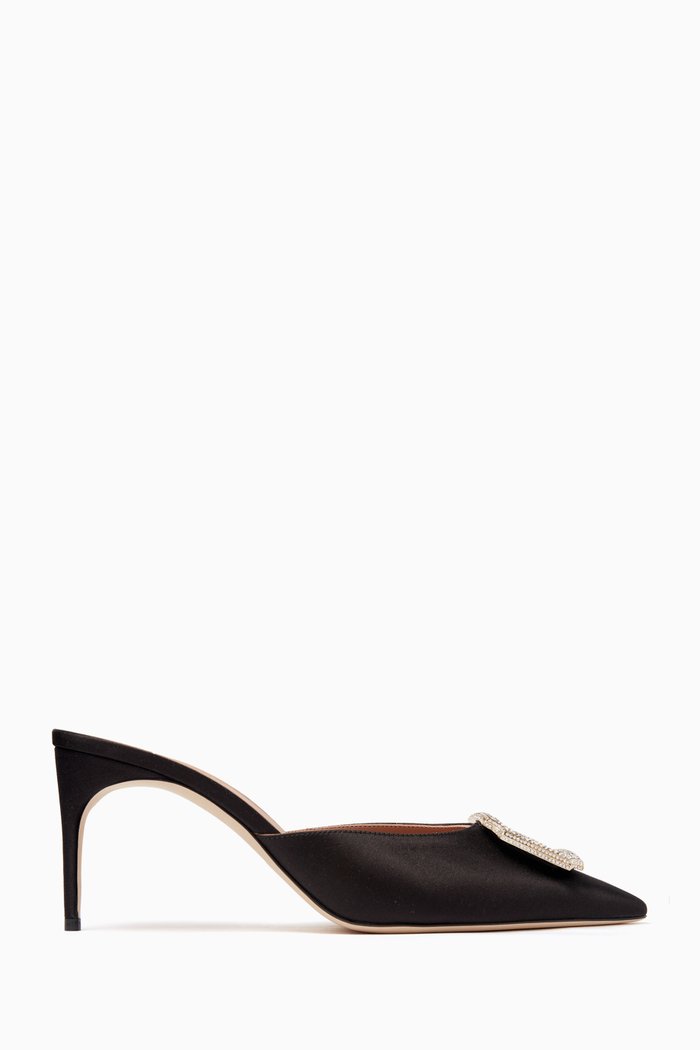 Mona 70 Mules in Satin, Black