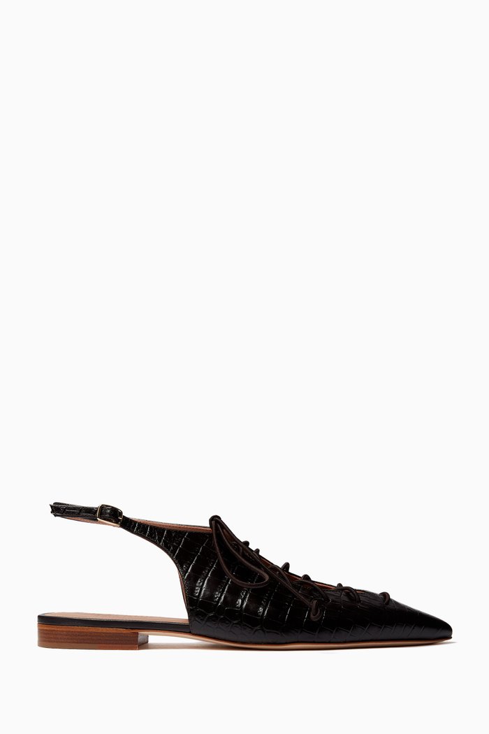 

Alia Mules in Croc-embossed Leather, Brown