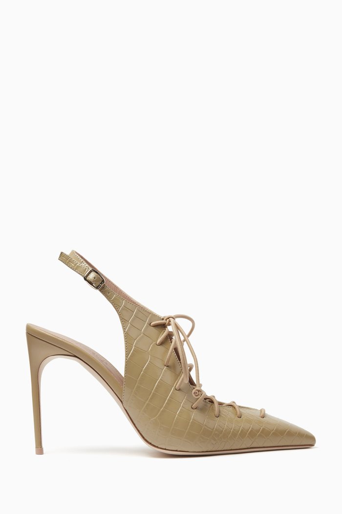 Alia 90 Pumps in Croc-embossed Leather, Neutral