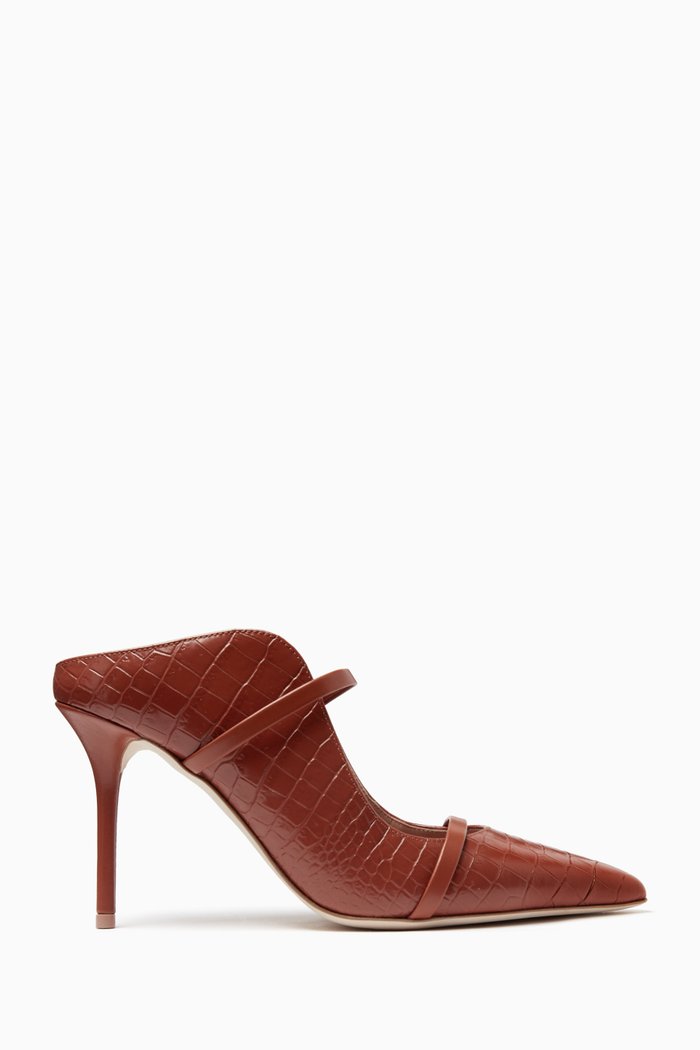 

Maureen 85 Mules in Croc-embossed Leather, Brown