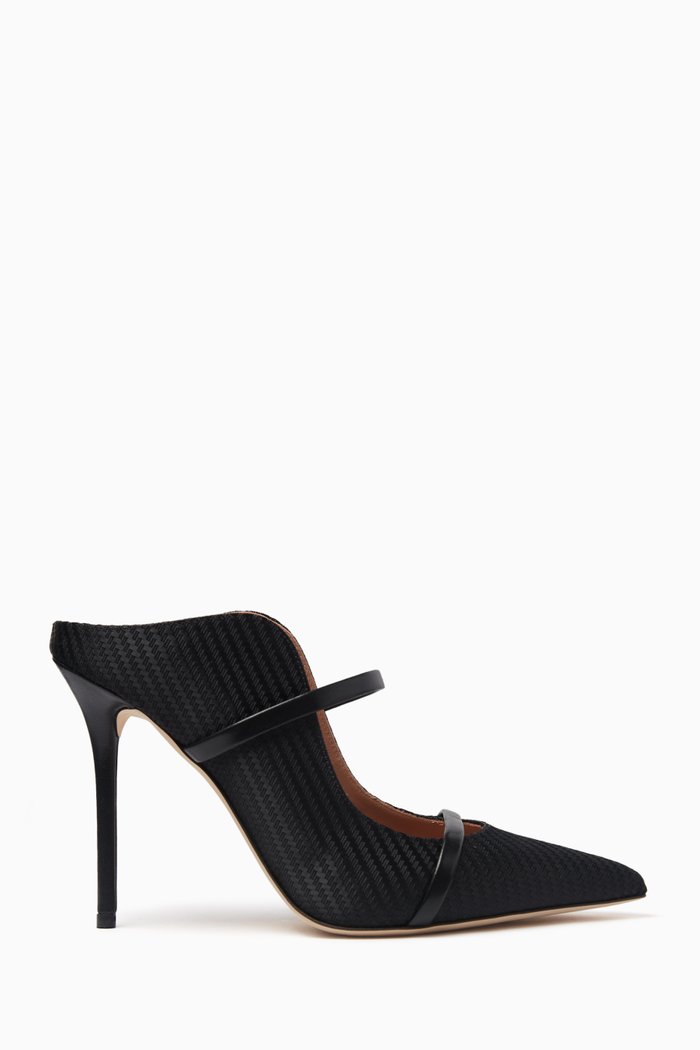 

Maureen 100 Mules in Jacquard & Leather, Black