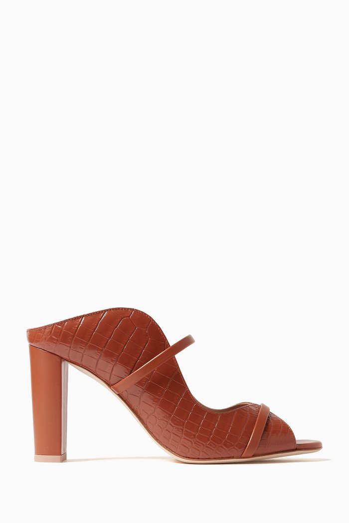 Noah 85 Mules in Croc-embossed Leather, Brown