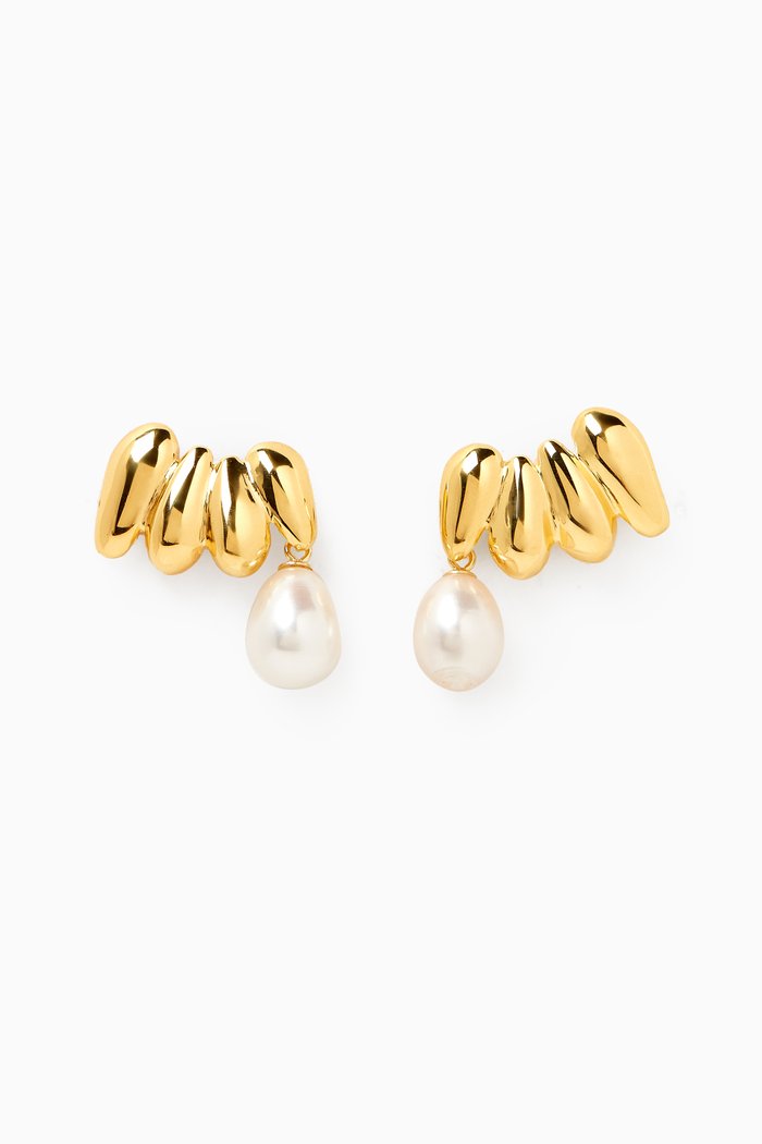 Bubbly Pearl-stud Earrings in 18kt Gold-plated Sterling Silver, White