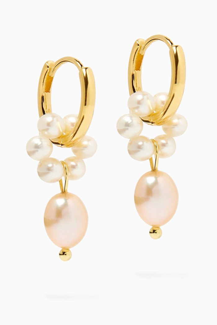 

Daisy Pearl Hoop Earrings in 18kt Gold-plated Sterling Silver, White