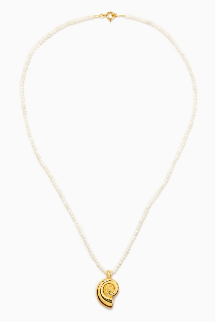Mini Shell & Pearl Chain Necklace in 18kt Gold-plated Sterling Silver, White
