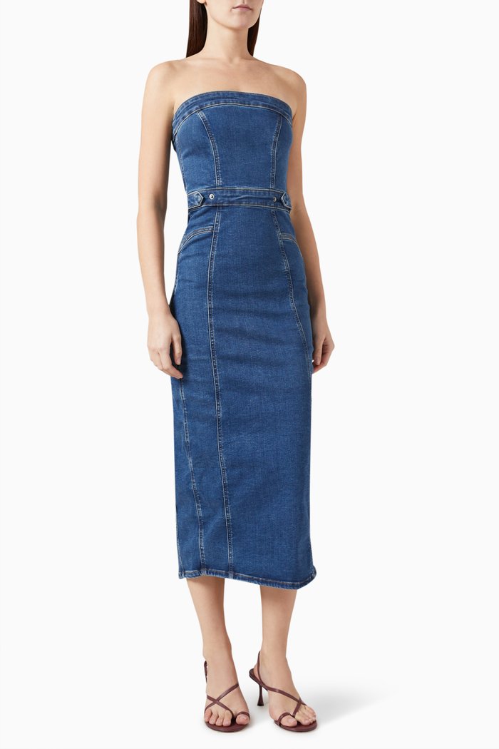 

Fit For Success Tube Midi Dress in Denim, Blue