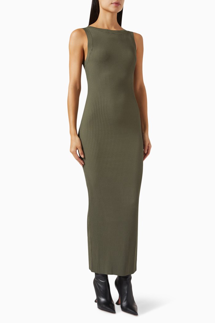 

Shine Scoop-back Midi Dress in Ribbed-knit, Green
