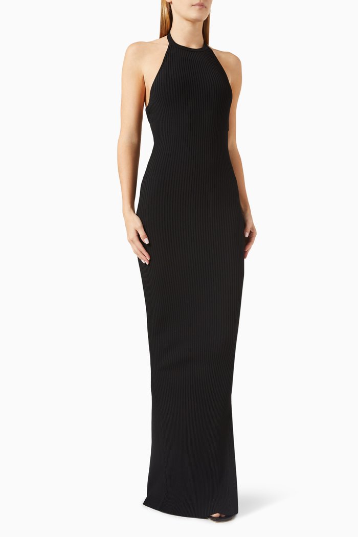 

Shine Halter Maxi Dress in Ribbed-knit, Black