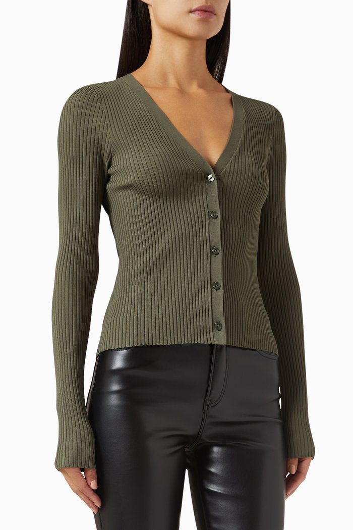 

Shine V-neck Cardigan in Ribbed-knit, Green