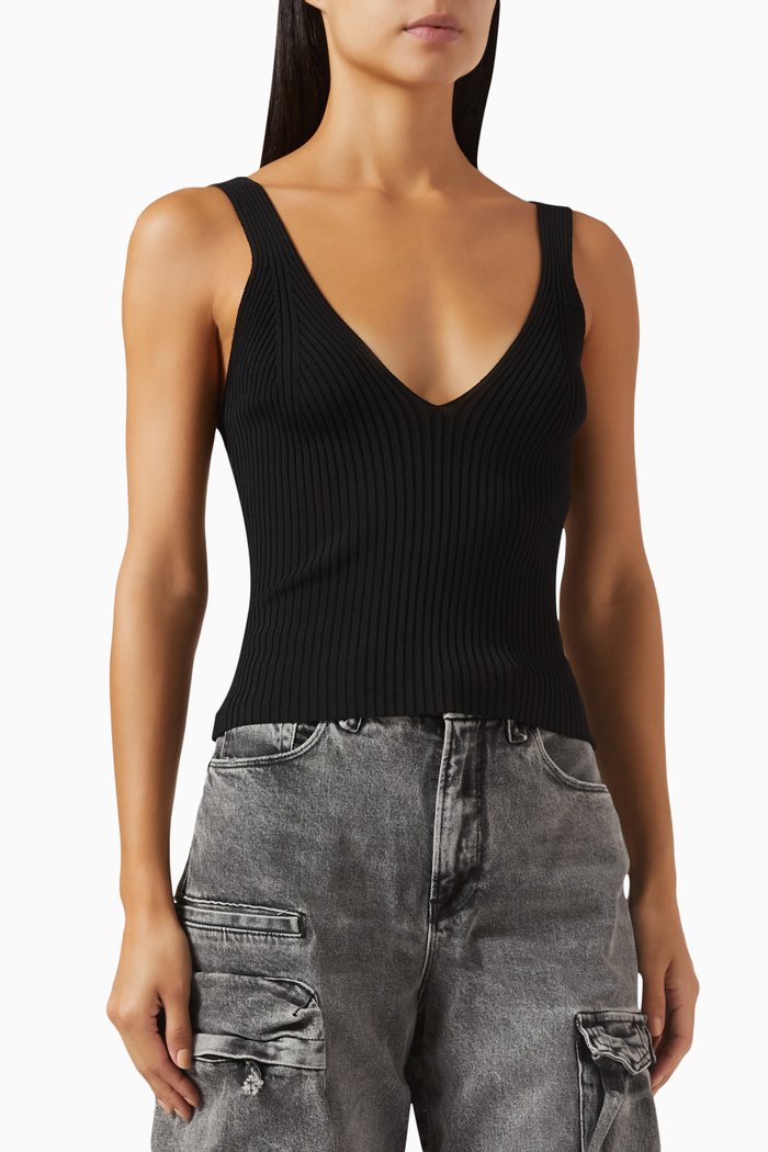 

Shine Tank Top in Ribbed-knit, Black