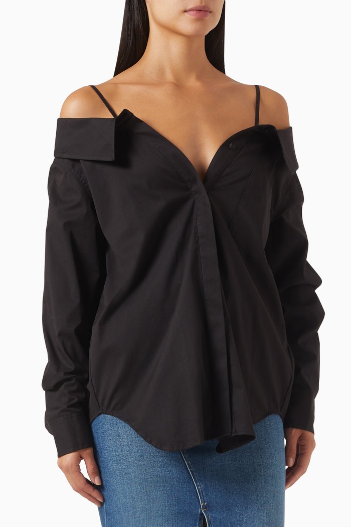 

Off-shoulder Shirt in Cotton-poplin, Black