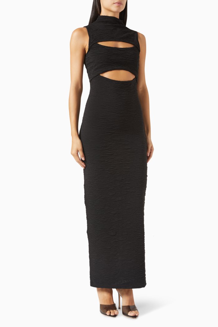 Scrunchie Peek-a-Boo Maxi Dress, Black