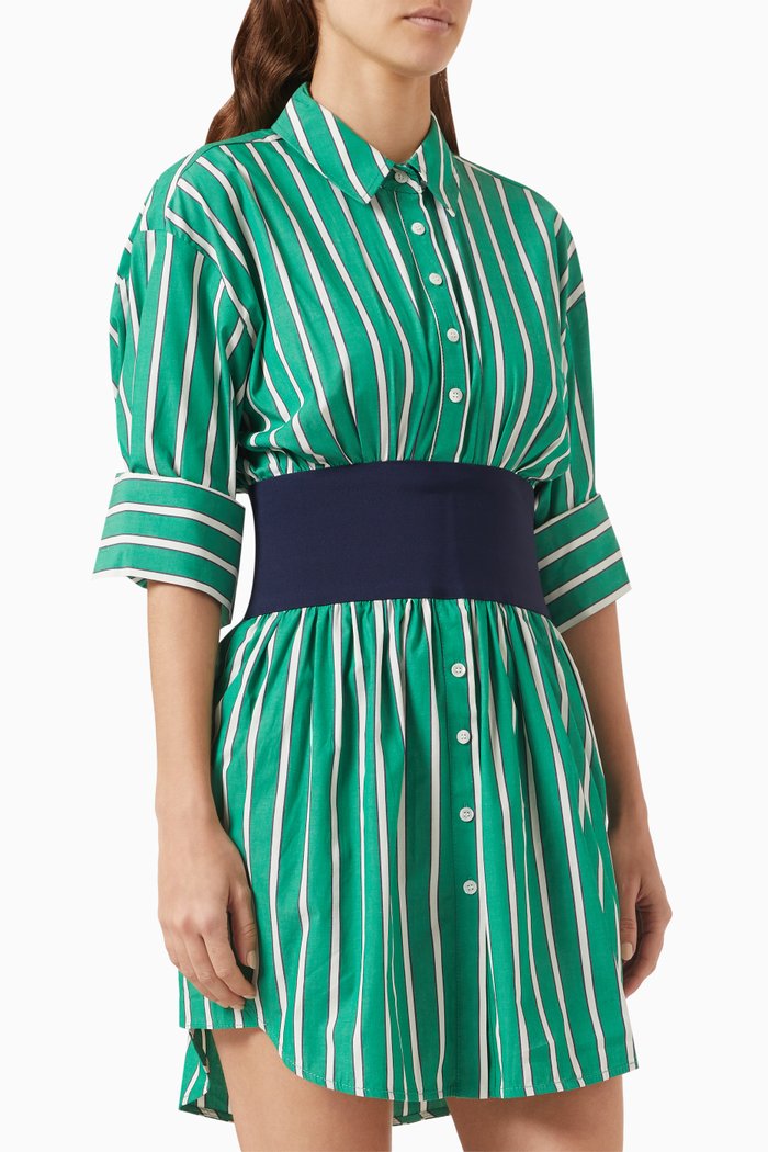 

Michelle Striped Belted Mini Dress in Cotton-poplin, Green