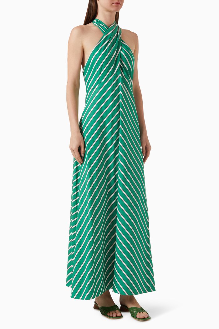 

Dawn Striped Maxi Dress in Cotton-poplin, Green