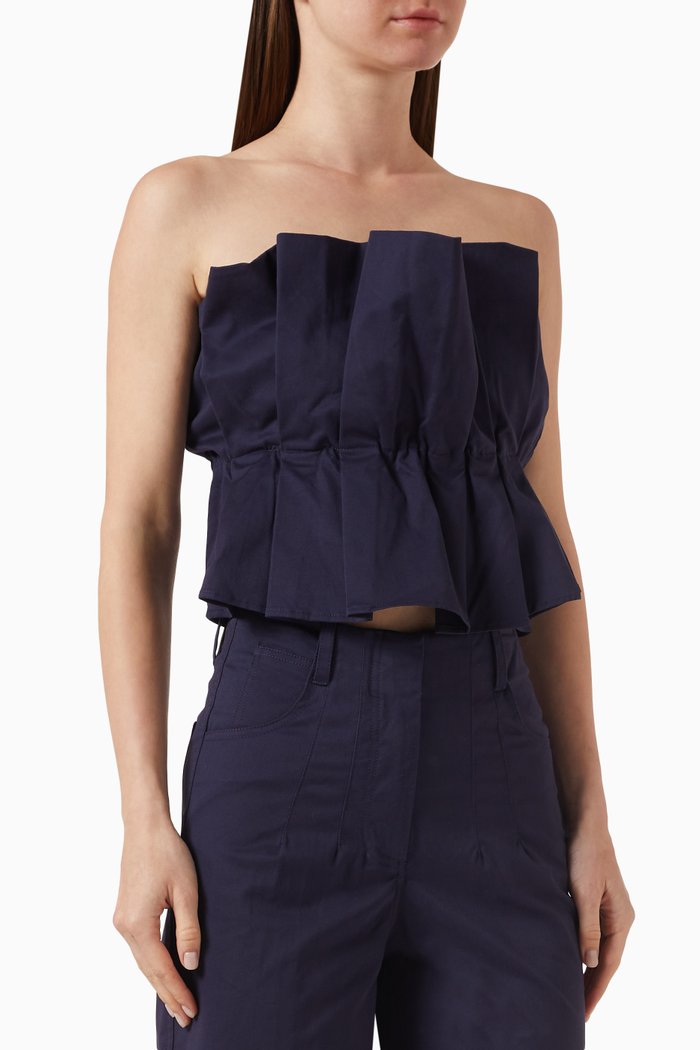 

Dover Pleated Peplum Top in Cotton-poplin, Blue