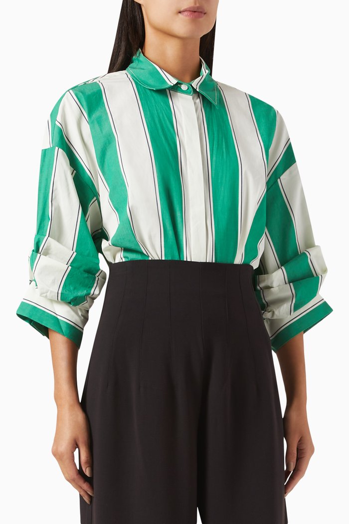 

Traverse Striped Oversized Bodysuit Shirt in Cotton-poplin, Green