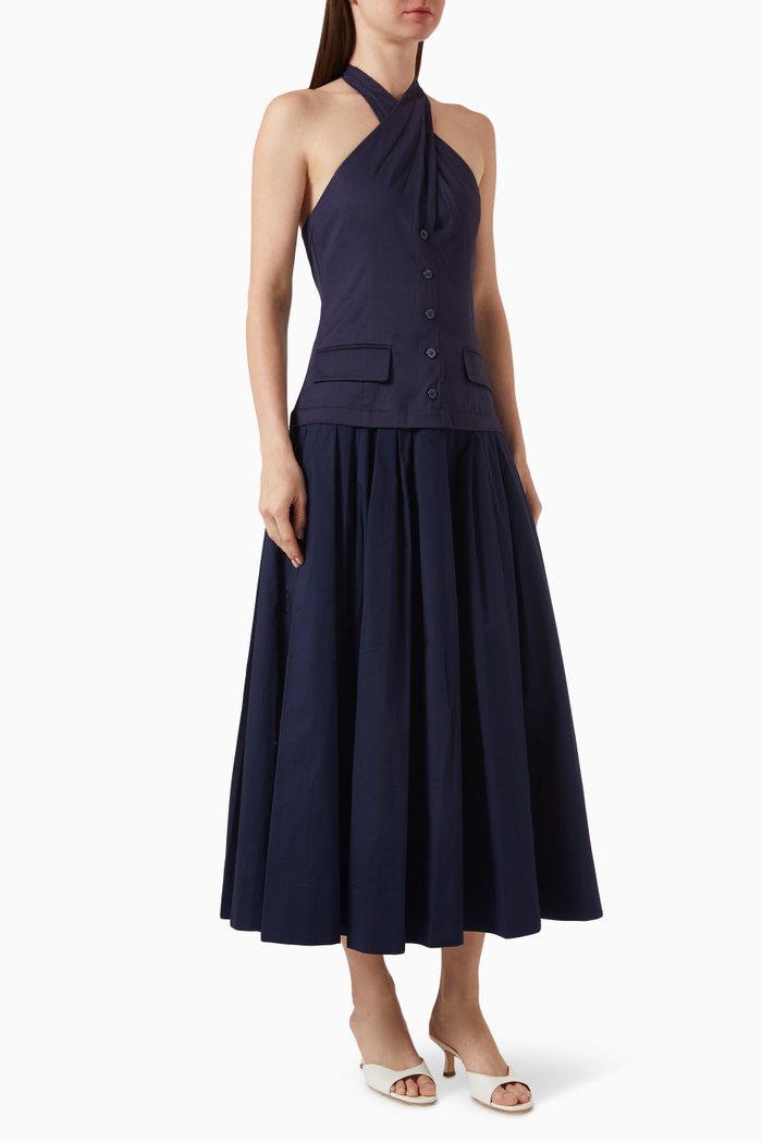 

Harrington Maxi Dress in Cotton-poplin, Blue