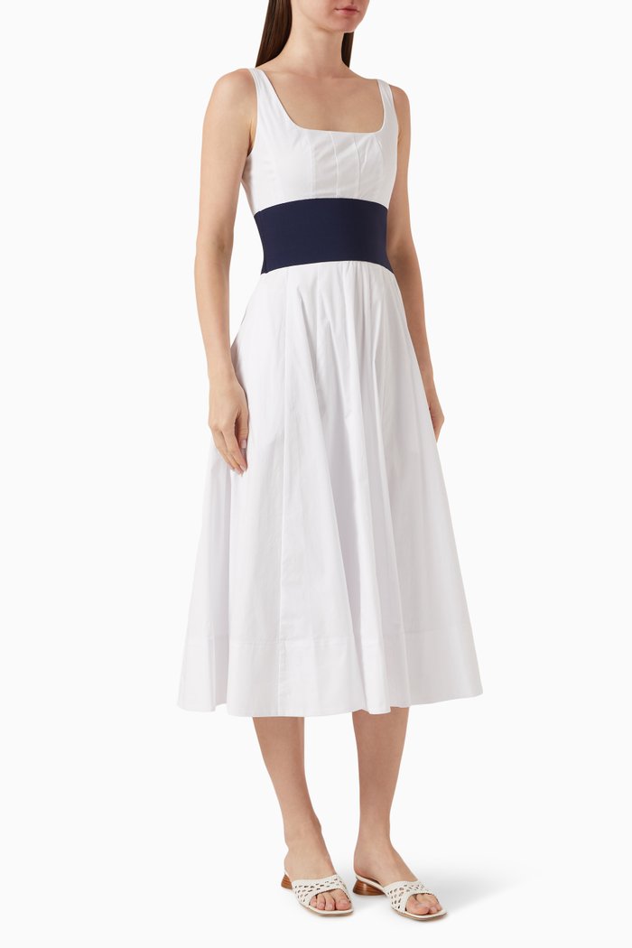 

Rig Waistband Midi Dress in Cotton, White