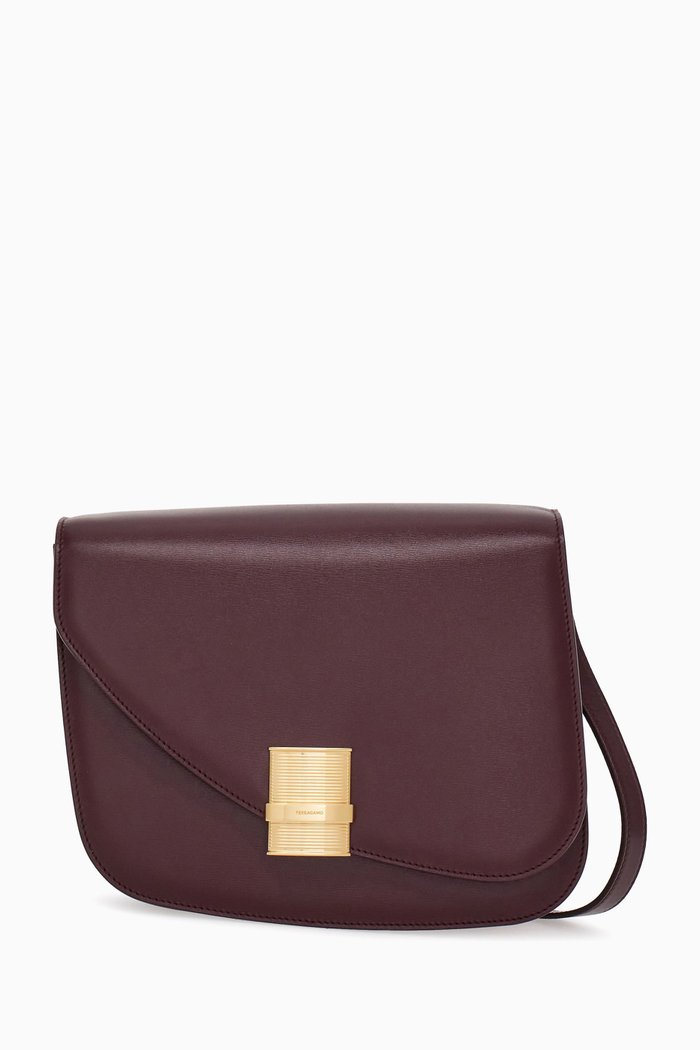 

Medium Fiamma Crossbody Bag in Dappled Calfskin, Burgundy