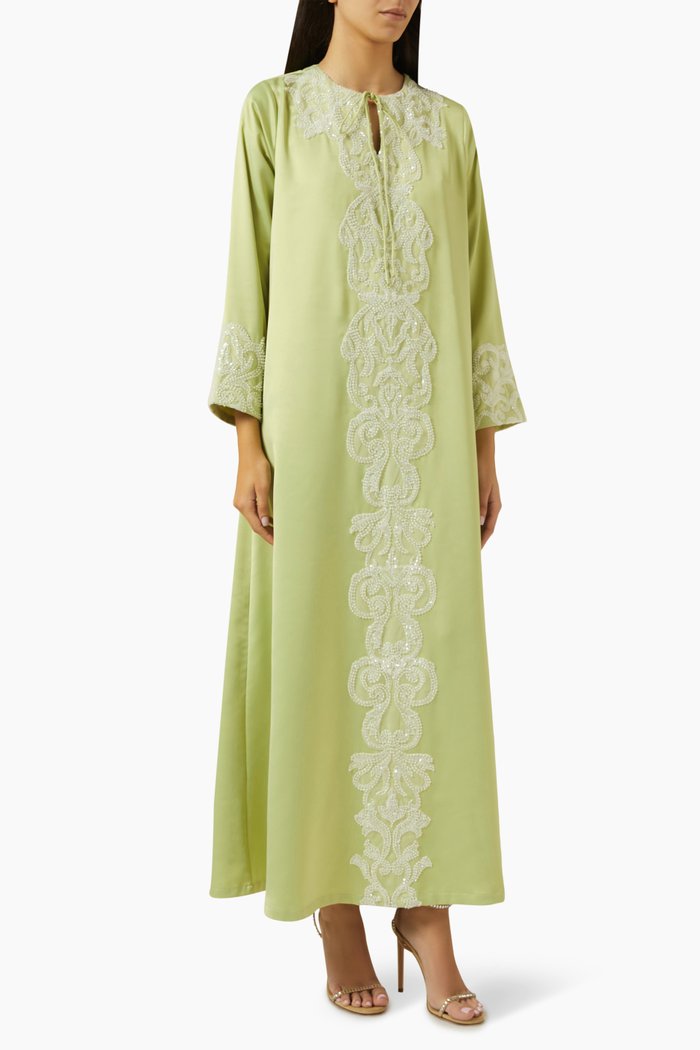 

Bead-embellished Kaftan in Silk, Green