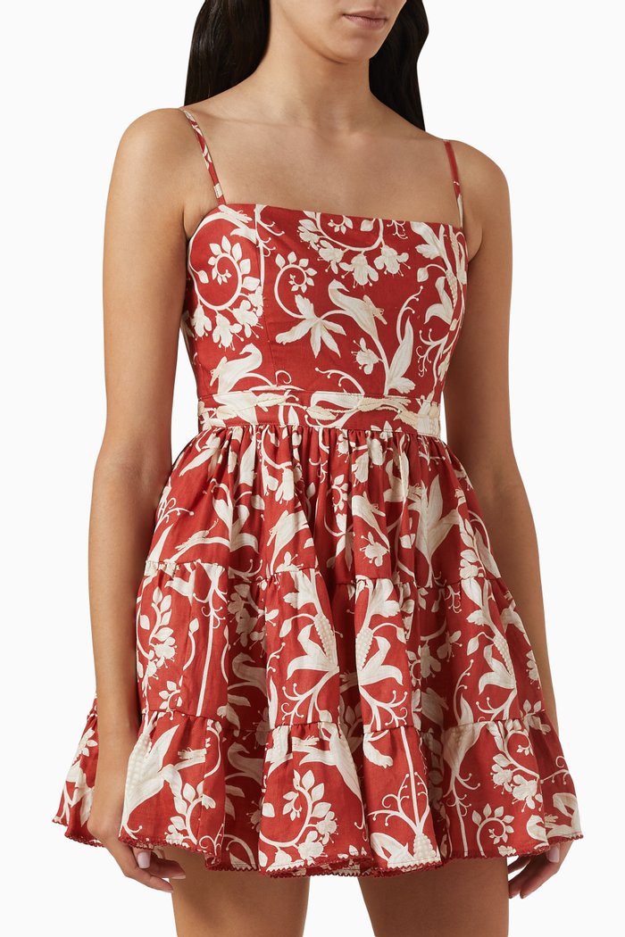 Lima Maiz Hand-embroidered Mini Dress in Linen, Red