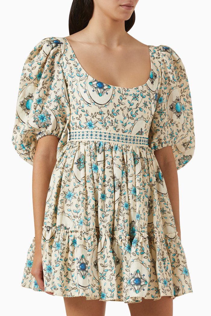 

Delirio Platero Hand-embroidered Mini Dress in Linen, Multicolour