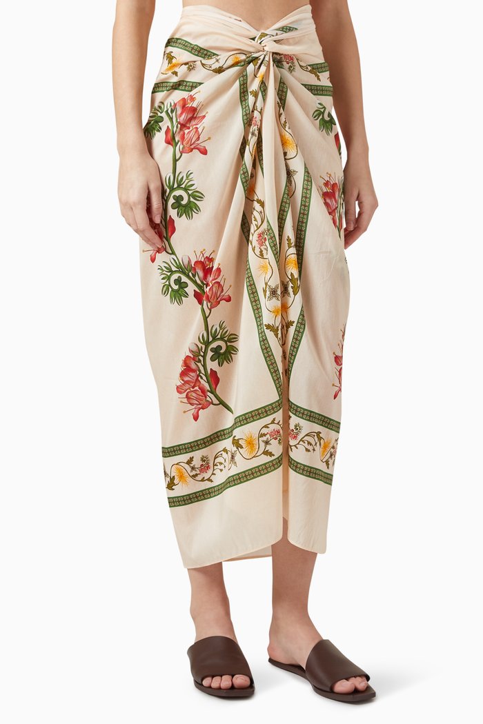 

Lavanda Bisuteria Floral-print Pareo in Cotton-silk Blend, Neutral