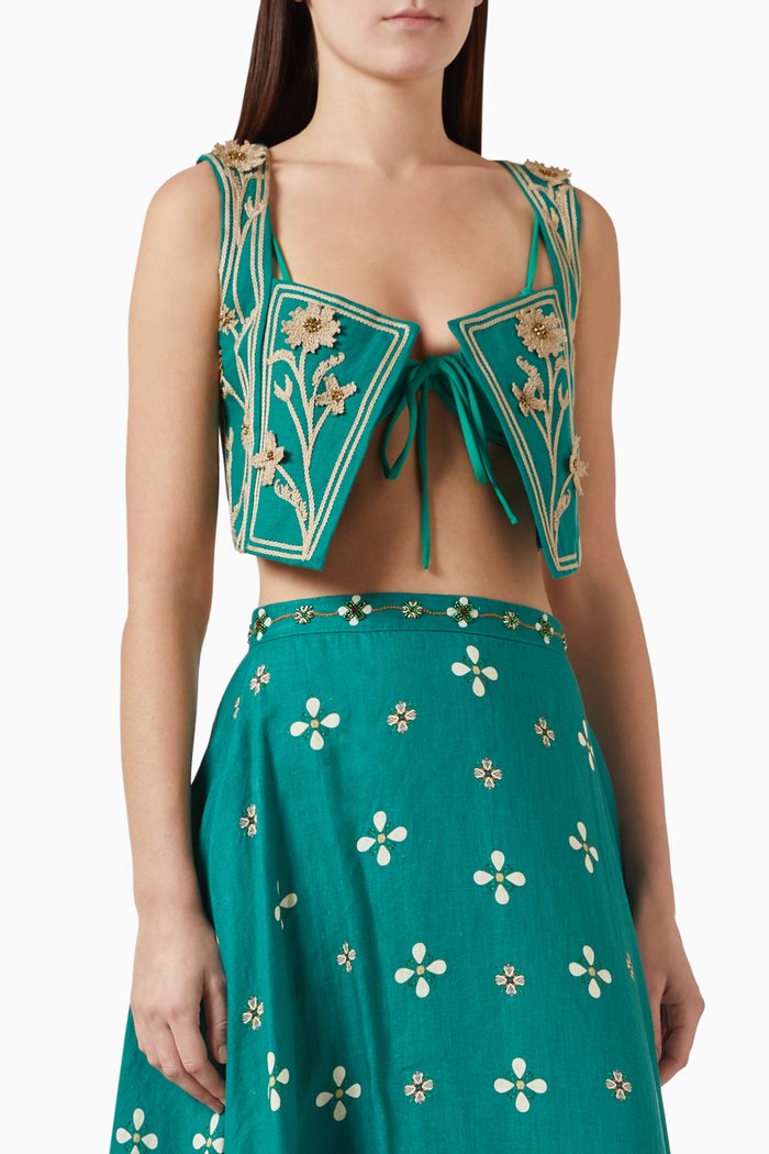 

Cornalina Esmeralda Embroidered Vest, Green