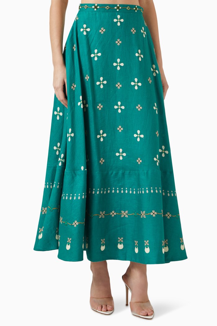 

Belmar Esmeralda Maxi Skirt in Linen, Green