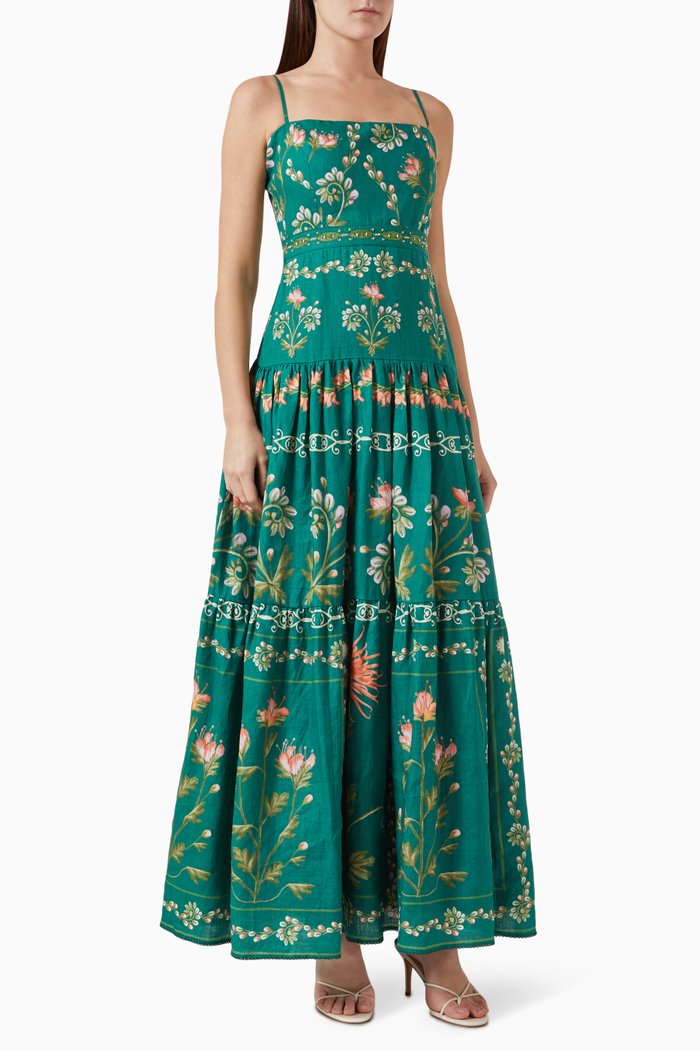 

Lima Esmeralda Maxi Dress in Linen, Green