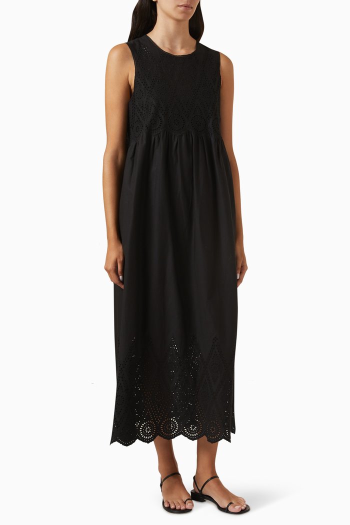 

Louisa Shift Maxi Dress in Cotton, Black