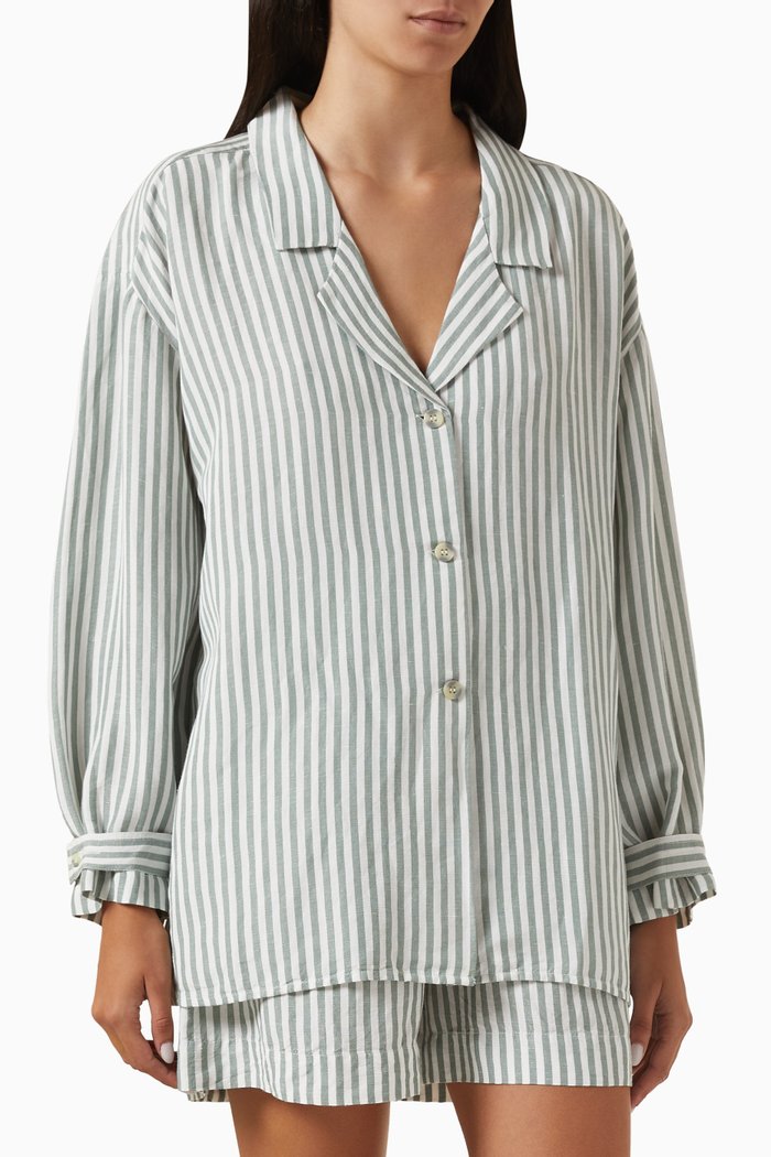 

Zadie Striped Shirt in Linen-blend, Green