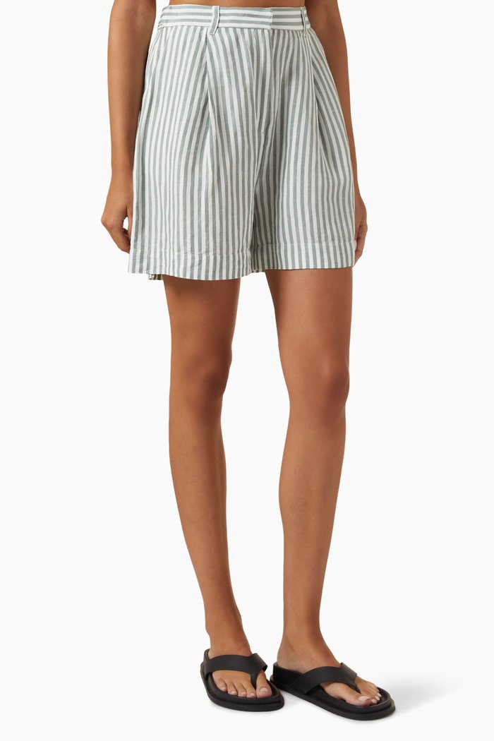 

Lorenzo Striped Short in Linen-blend, Green
