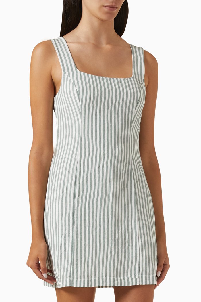 Diana Striped Mini Dress in Linen-blend, Green